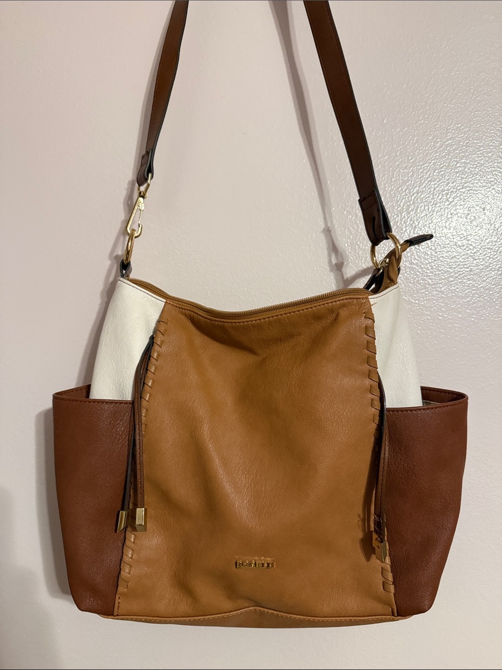 Rossetti Chic Three-Tone Leather Shoulder Bag - Tan, Brown & White